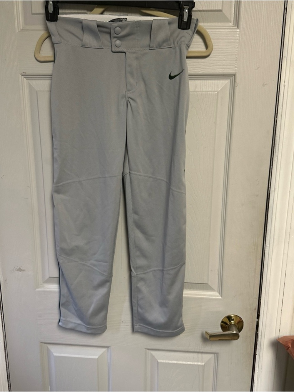 Nike Youth Baseball Pants in Light Gray with Green Swoosh boys medium